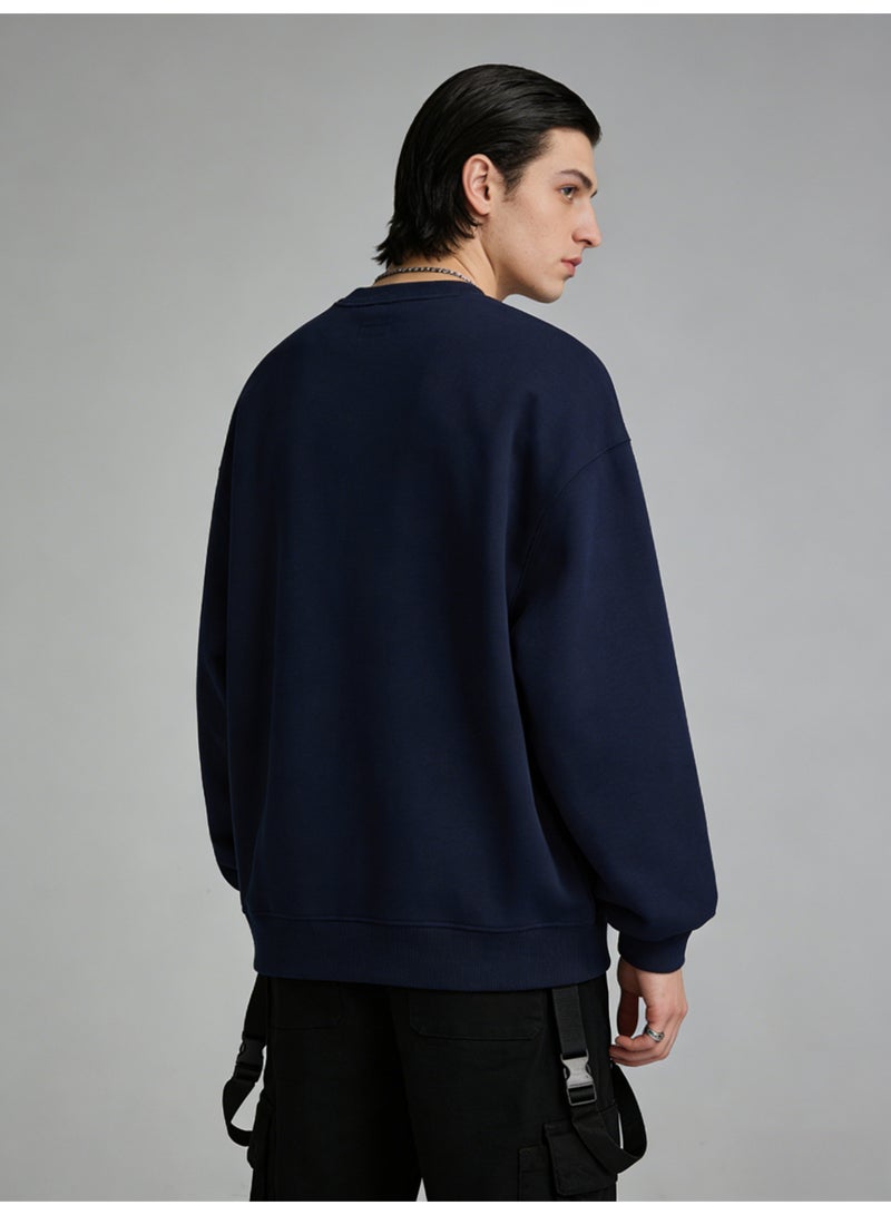 BM INS Navy Blue "Distressed Number 7" Graphic Oversized Crew Neck Sweatshirt | Unisex Pullover With "SOMETIMES WE FEEL TIRED LOST IN LIFE" Slogan - Image 2